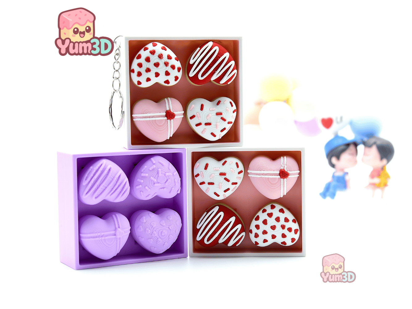 📦 Yum3D Valentine Donut Box Fidget Clicker Keychain - Cute